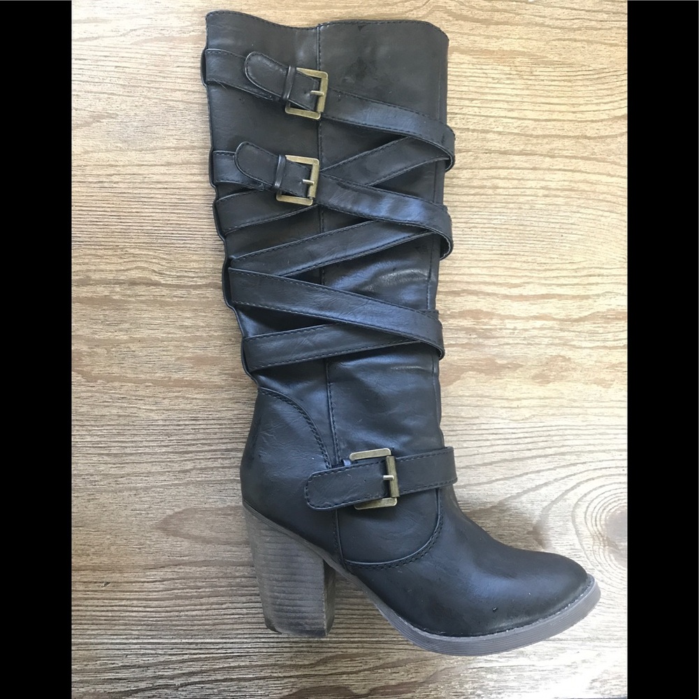 Black Leather Heeled Boots